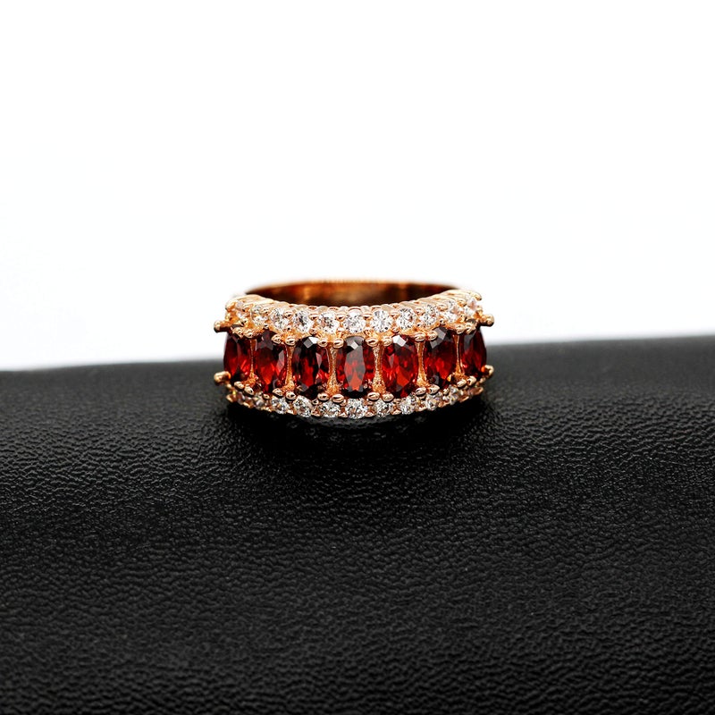 Uloveido Women's Rose Gold Plated Oval Cut Red Cubic Zirconia 7 Stones Wedding Band,Simulated Ruby Birthstone Ring J501 (Red, Size 6) - Image 3